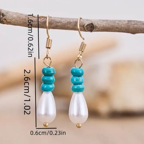 ✨🆕✨ Bohemian Turquoise Pearl Dangle Earrings✨ - Picture 6 of 10